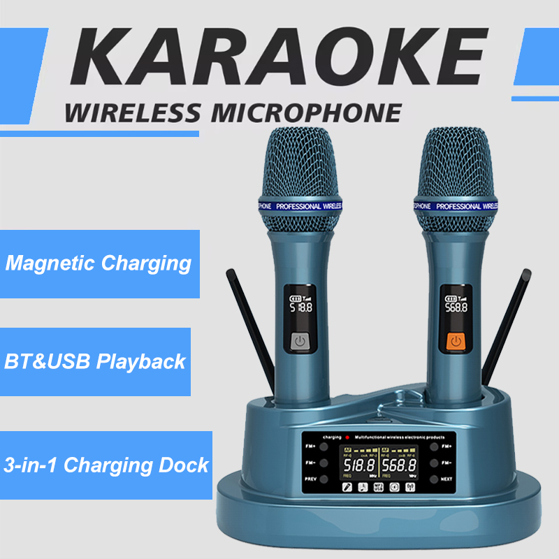 Bluetooth Karaoke Microphone Handheld - Zestaw bezprzewodowego mikrofonu z stacją ładowania,
