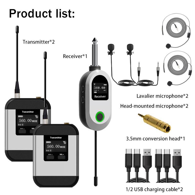 Wireless Lavalier Microphone Dual Receiver - System mikrofonowy bezprzewodowy UHF z dwoma