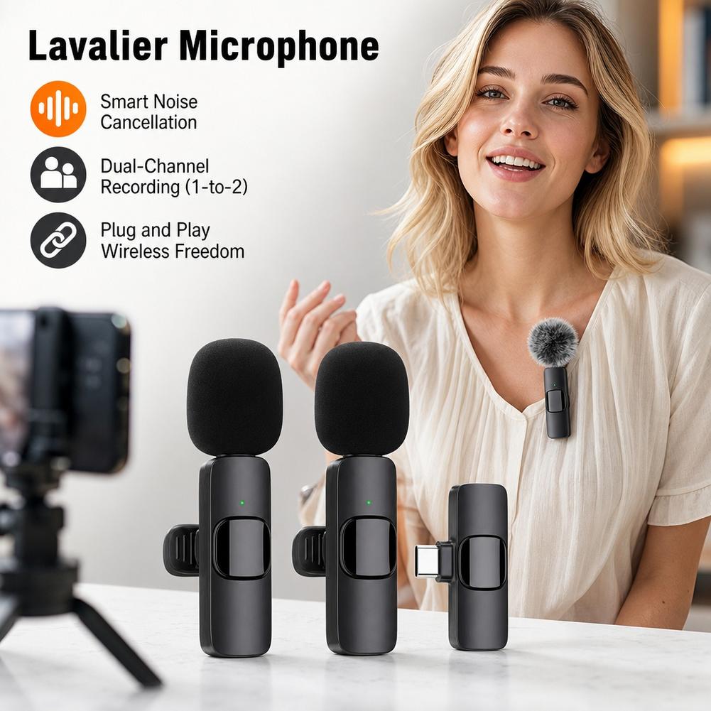 Wireless Lavalier Microphone Dual Receiver - Bezprzewodowy mikrofon krawatowy do nagrywania na