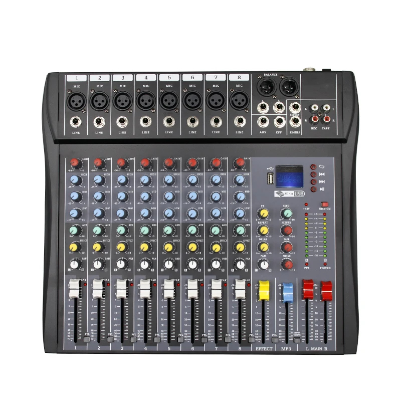 Karaoke Amplifier Mixer Bluetooth - 8-kanałowy mikser audio z zasilaniem Phantom