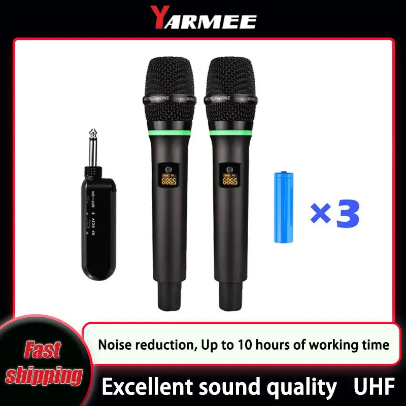 Rechargeable Wireless Mic Lithium Battery - YARMEE UHF mikrofon bezprzewodowy profesjonalny karaoke
