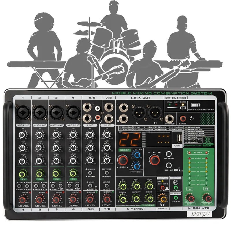 Karaoke Amplifier Mixer Bluetooth - Akumulator 18000mA, 8-kanałowy mikser dźwiękowy, mikser