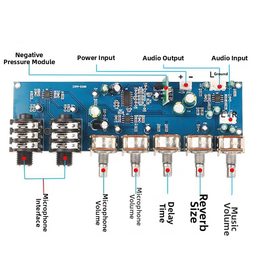 Karaoke Audio Mixer Echo Delay - Płytka przedwzmacniacza mikrofonu karaoke PT2399 z